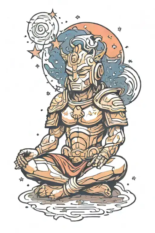 Galaxy Warrior Meditating Surrounded By Stars