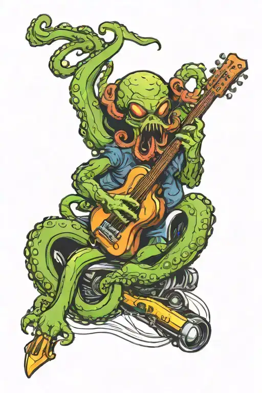 Octopus Playing Guitar Driving A Hot Rod Car