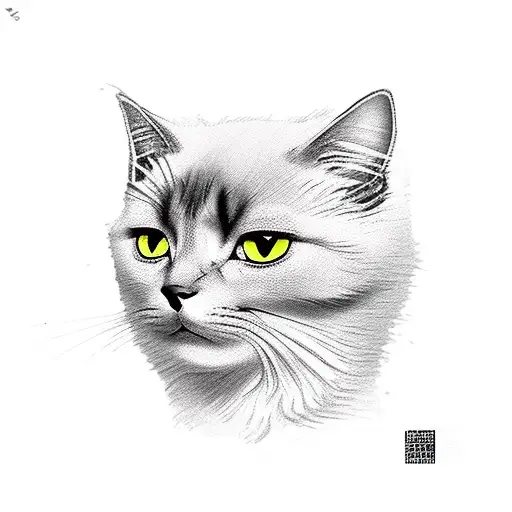 Black Short Hair Cat Facing To The Right With Large Yellow Eyes