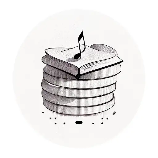 A Minimalist Tattoo Of A Stack Of Books With A Music Note On Top