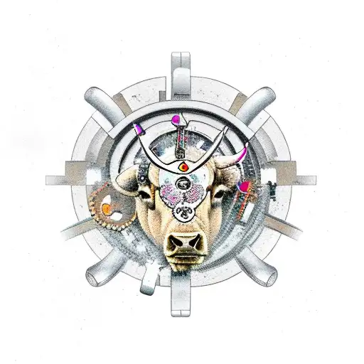 A Broken Heart With A Bull And Clockwork Gears Inside