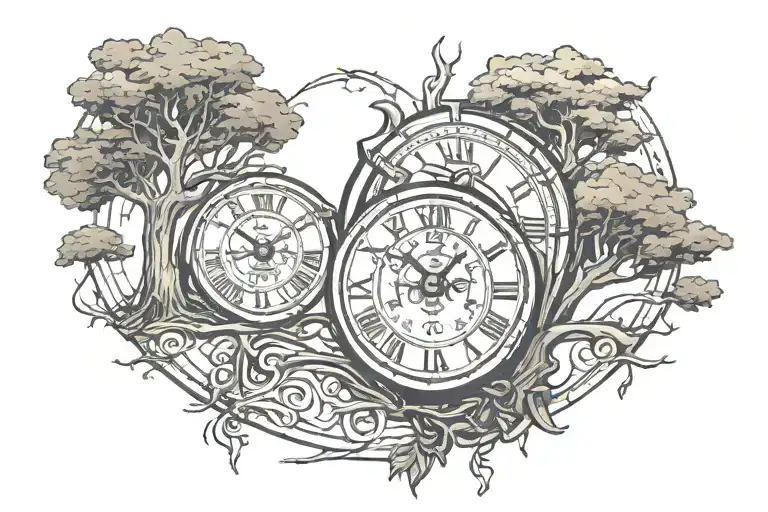 Tree And And Roman Numbers 2004 Written Clocks On Each Side