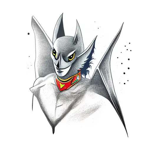 Bat Head In Back Hand And His Wings On Arms