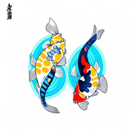 2 Koi Fish Orange And Blue