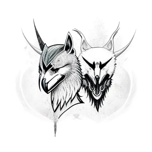 Two Norse Ravens On Each Side Of The Neck Looking At Each Other