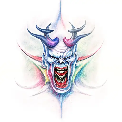 Brightly Colored Demon For Tattoo On Hand