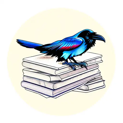 Raven On Books Red Circle In Background
