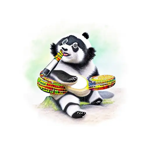 A Panda Bear Playing A Traditional Jamaican Instrument