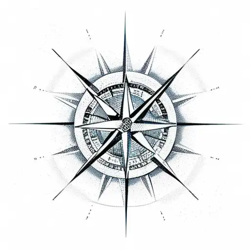 A Traditional Compass Rose With Waves Replacing The Cardinal Directions