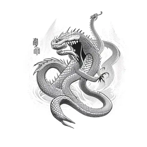 Snake Fighting With A Dragon And Beaver