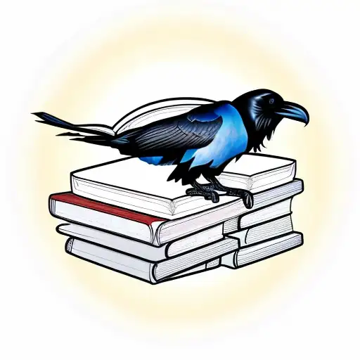 Raven On Books With A Red Circle In Background
