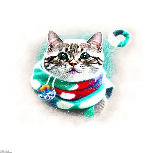 An Adorable Chibi Version Of A Cat Wearing A Winter Scarf