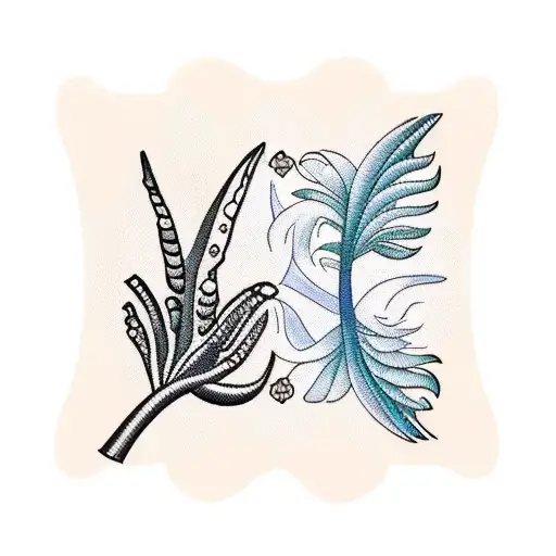 Create A Tattoo In The Style Of A Sewed On Patch That Has Two Palm Trees Shaped Together Ocean