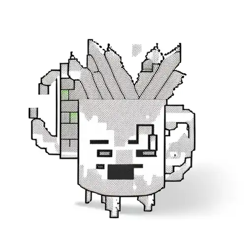 A New-school Tattoo Design Of A Pixelated Coffee Mug Surrounded By Iconic Anime And Game Characters