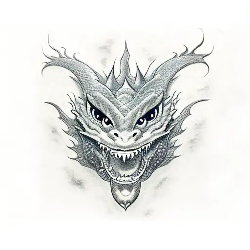 Dragon With Open Mouth And Curled Around A Quote Written Up To Down In Japanese