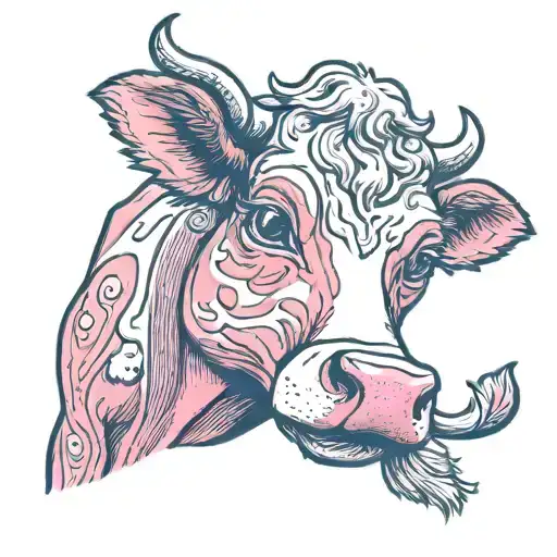 A Pink And White Two Faced Cow Calf With Glittering Eyes