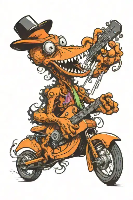Octopus Playing Guitar Driving A Hot Rod Car