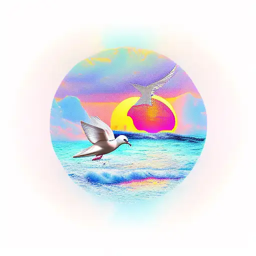 Majestic Dove Looking Out At The Ocean And Sunset