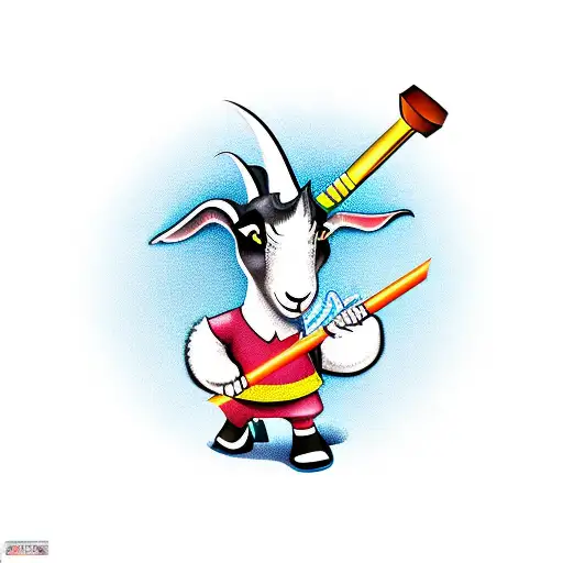 Cartoon Goat With Hammer In Hand