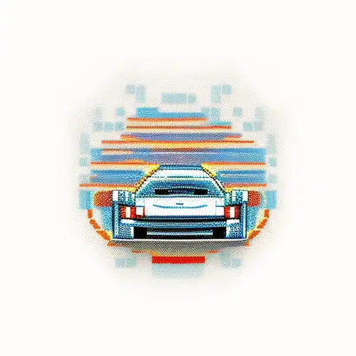 A Coffee Cup With A Pixelated Car Racing Out Of It