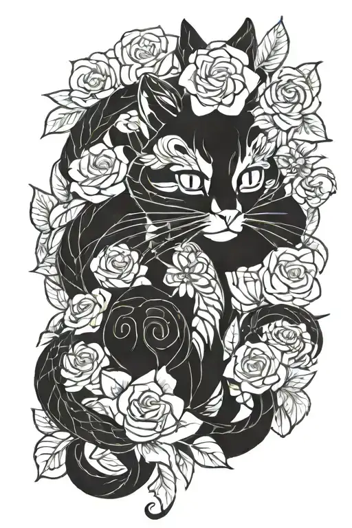 Cats Geometry Snake In Flowers