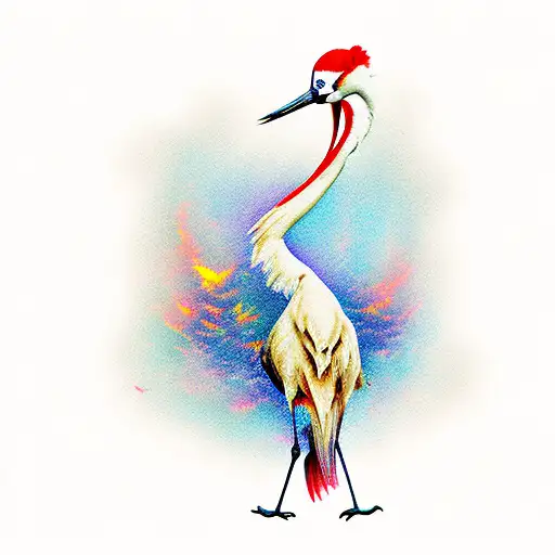 Crane Bird With Forest Fire