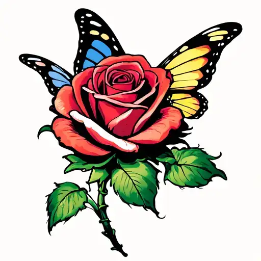 Rose With Butterfly Flying