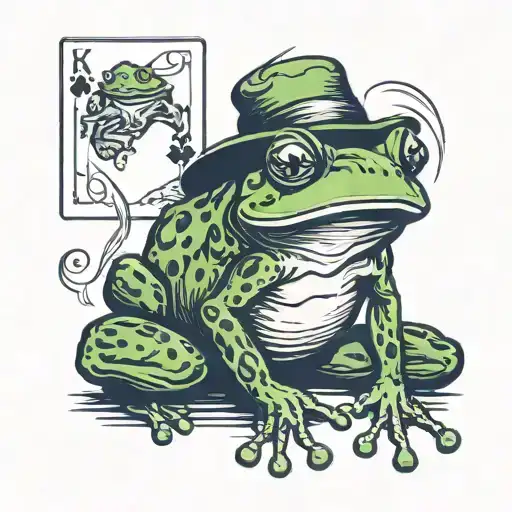 Frog Playing Cards Being Shuffled With A Hat Sitting