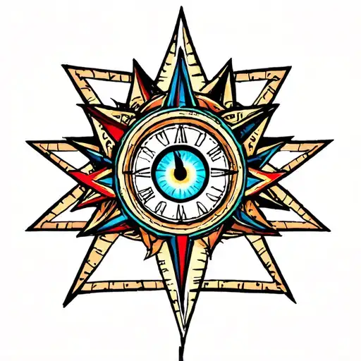 Mandala Around A Triangle Compass On The Outside Of The All Seeing Eye With A Clock In The Center