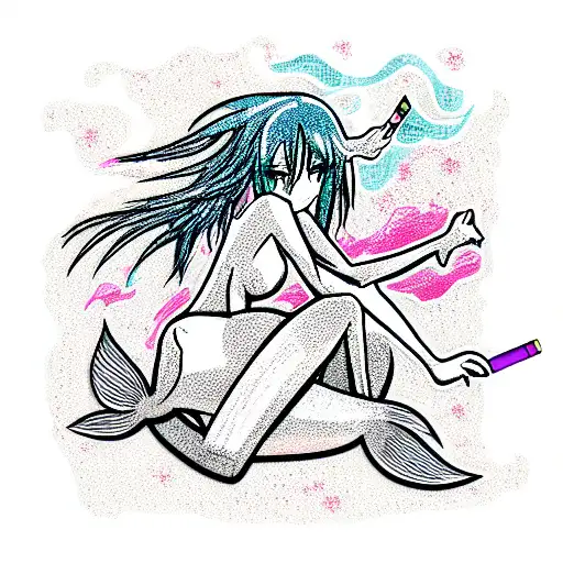 Anime Mermaid Holding A Cigarette
