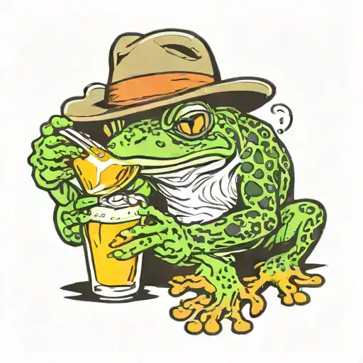 Frog Drinking Beer With A Hat Sitting
