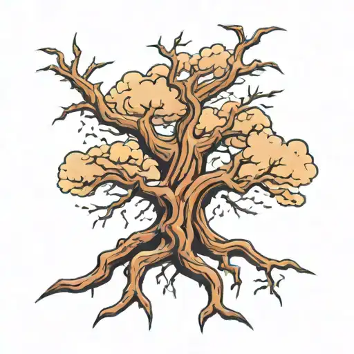 A Tree Morphing Into A Storm Cloud With Lightning Bolts As Branches