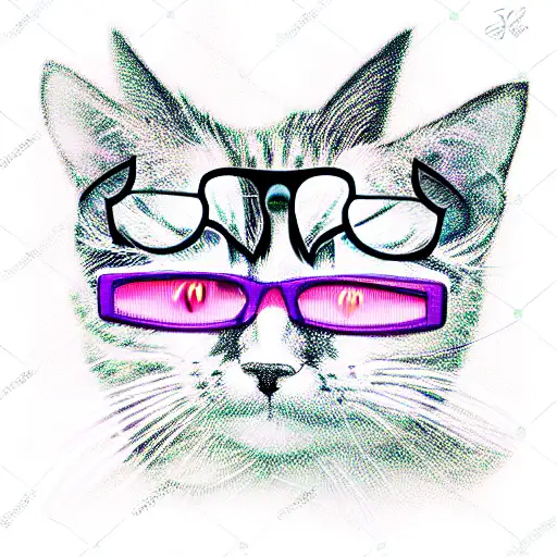 Vaporwave Black Cat With Glasses