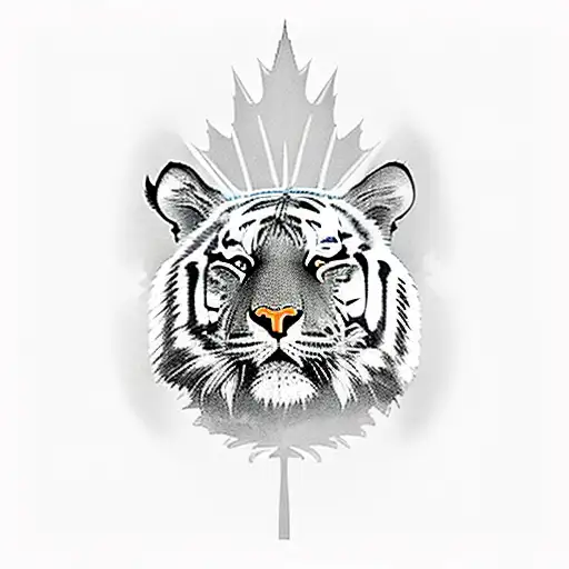 A Majestic Tiger Surrounded By Canadian Symbols Like Maple Leaves And The Cn Tower