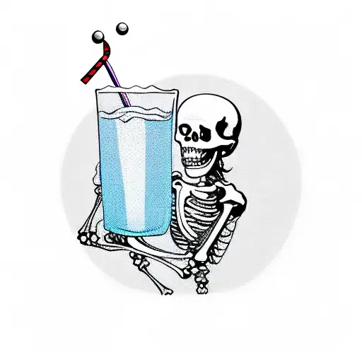 A Skeleton Barmen With A Shaker In One Hand And A Drink In The Other One