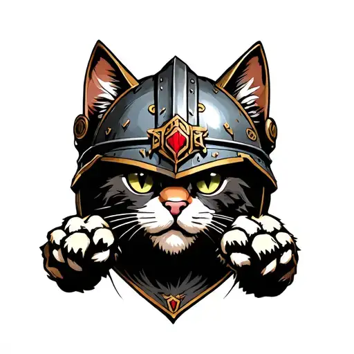 Warhammer Helmet And A Cat Paws Up
