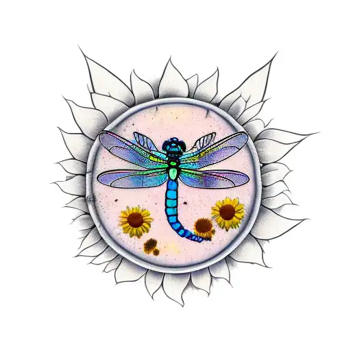Dragonfly With Sunflowers