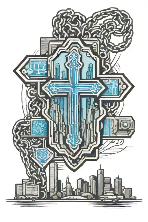 Cross With Dog Tags And Minneapolis Skyscraper Background