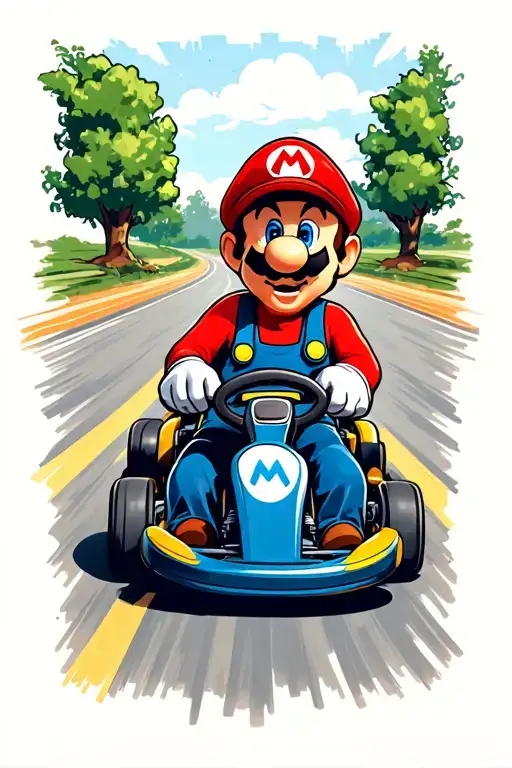 Mario Driving In A Go Kart Driver Racing Down A Road
