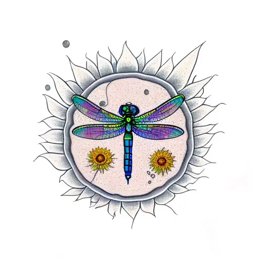 Dragonfly With Sunflowers