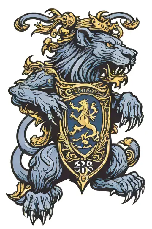 Scottish Rampant Lion Holding A Crest