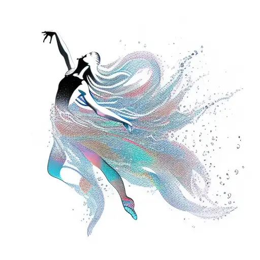 A Dancer's Silhouette With Flowing Water Elements Incorporated Into The Design