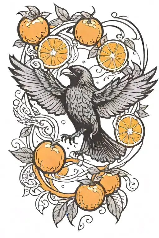 Dark Crow Flying With Oranges