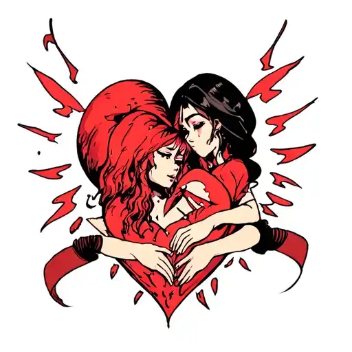 An Anime-inspired Tattoo Of Woman Holding Together A Broken Heart