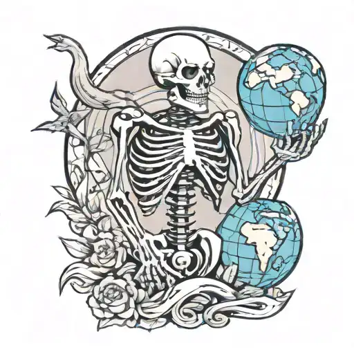 Skeleton With Hawk And Earth Globe