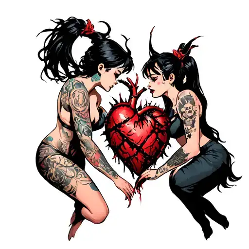 Black Thorny Heart Being Fought Over By Two Opposite Beautiful Anime Woman With