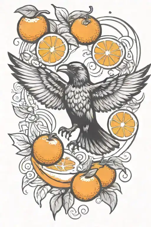 Dark Crow Flying With Oranges