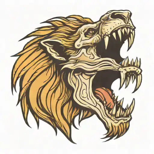 Side View Of A Male Lion Skull Roaring With Full Mane