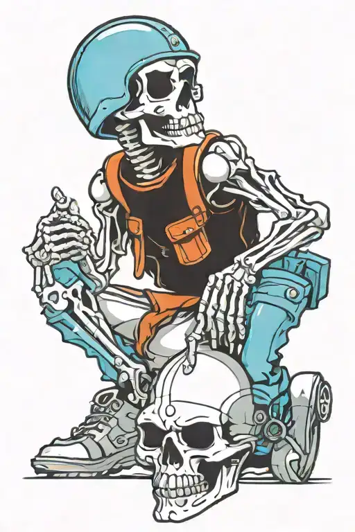 Skeleton Wearing Crash Helmet
