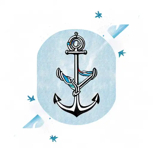 Anchor With Swallows And A Banner